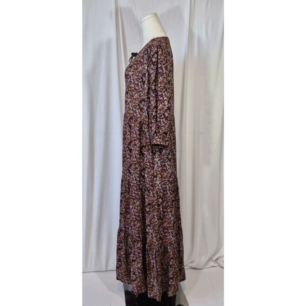 Natural Life Boho Prairie Floral Tiered Purple Brown Maxi Dress Medium - Picture 7 of 12